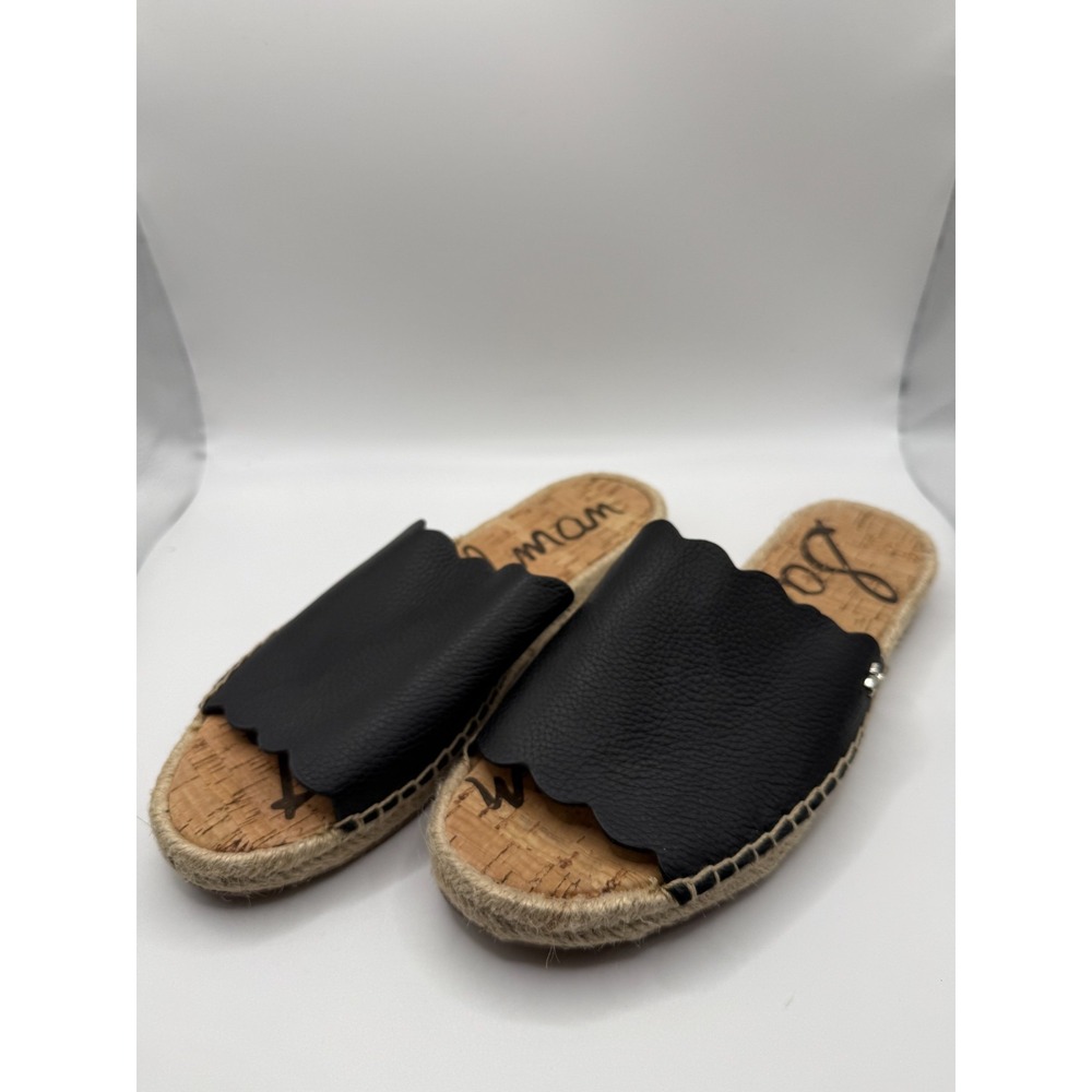 Sam Edelman Andy Womens US 7 M Slide Sandals Black Scalloped Leather Slip On